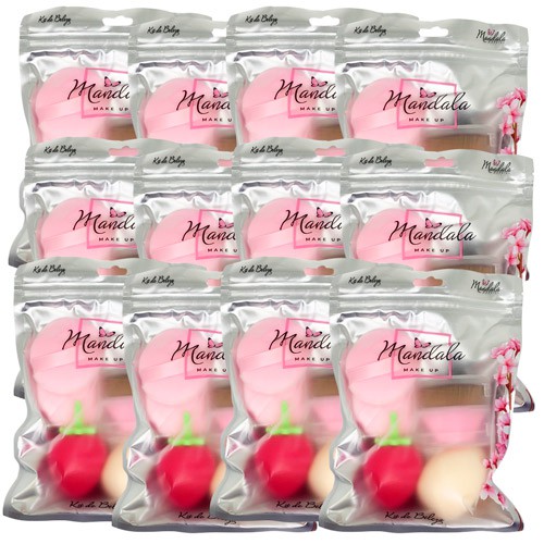 Kit de Beleza com 04 Esponjas e 01 Pincel Mandala FP-385 - Pcte c/ 12 unid