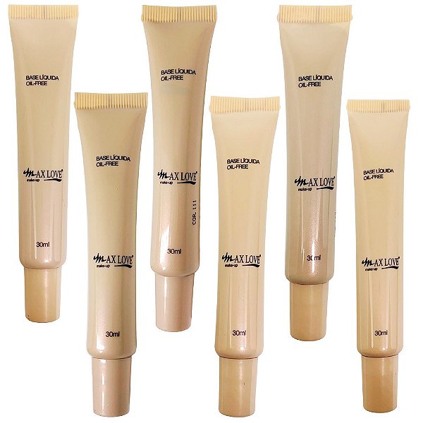 Base Líquida Matte Oil-Free Max Love Cores Médias 102 ao 111 – Kit c/ 06 unid