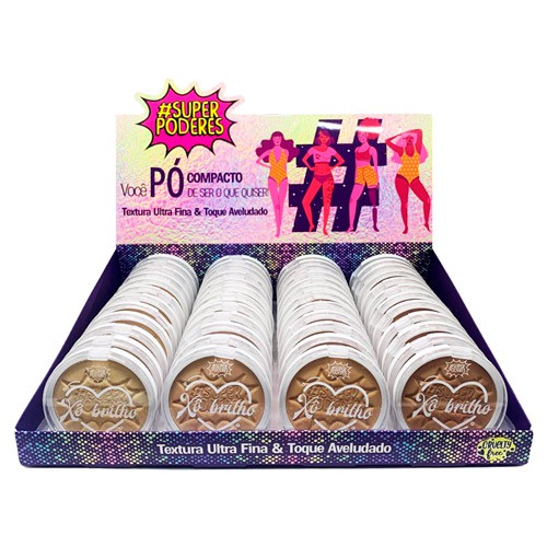 Pó Compacto Xô Brilho Tons Claros Cor 01 ao 04 Super Poderes - Box c/ 48 unid