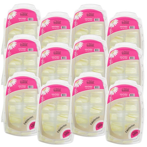 Unhas Postiças Quadrada com 100 Tips Miss France MF-6796 - Pcte c/ 12 unid