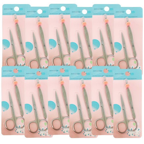 Kit com Tesoura e Pinça para Sobrancelhas Aoyasiyue WL207 - Pcte c/ 12 unid