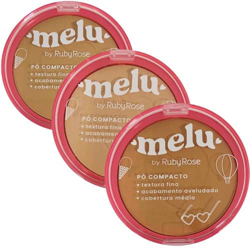 Pó Compacto Melu Grupo 1 Cores Claras Ruby Rose RR-853/1 - Kit c/ 03 unid