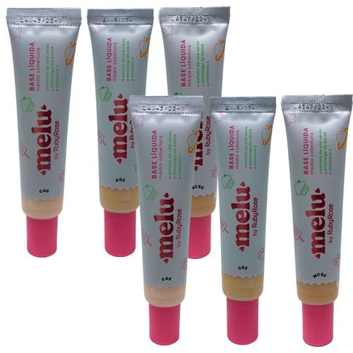 Base Líquida Média Cobertura Grupo 1 Cores Claras Melu Ruby Rose RR-872/1 - Kit c/ 06 unid