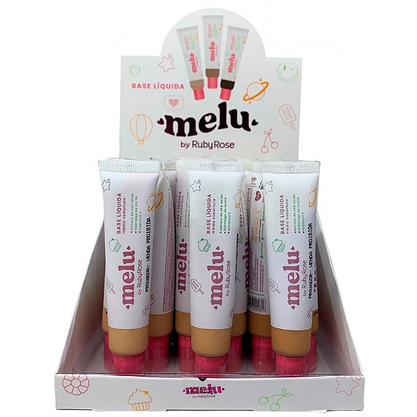 Base Líquida Média Cobertura Grupo 2 Cores Médias Melu Ruby Rose RR-872/2 - Box c/ 36 unid