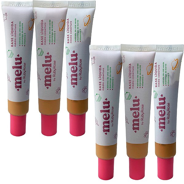 Base Líquida Média Cobertura Grupo 2 Cores Médias Melu Ruby Rose RR-872/2 - Kit c/ 06 unid