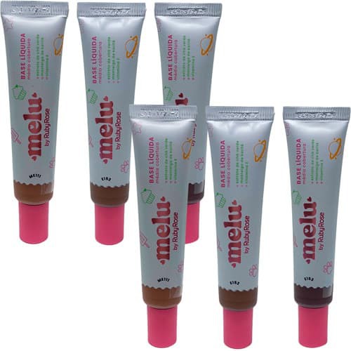 Base Líquida Média Cobertura Grupo 4 Cores Escuras Melu Ruby Rose RR-872/4 - Kit c/ 06 unid