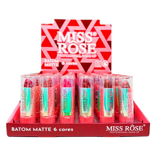 Batom Bastão Matte 6 Cores Miss Rôse MR009 - Box c/ 48 unid