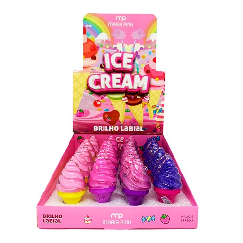 Brilho Labial Ice Cream Infantil Maria Pink MP10026 - Box c/ 24 unid