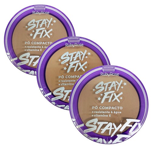 Pó Compacto Stay Fix Grupo 01 Cores Claras Ruby Rose HB-857-1 - Kit c/ 03 unid