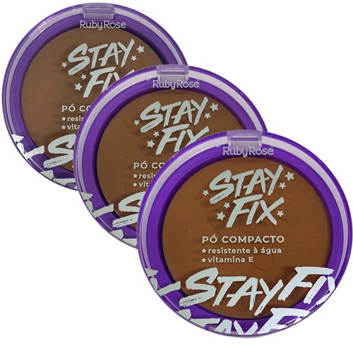 Pó Compacto Stay Fix Grupo 02 Cores Escuras Ruby Rose HB-857-2 - Kit c/ 03 unid