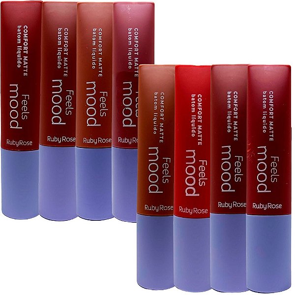 Batom Líquido Comfort Matte Feels Mood Ruby Rose HB-8230 - Kit c/ 08 unid