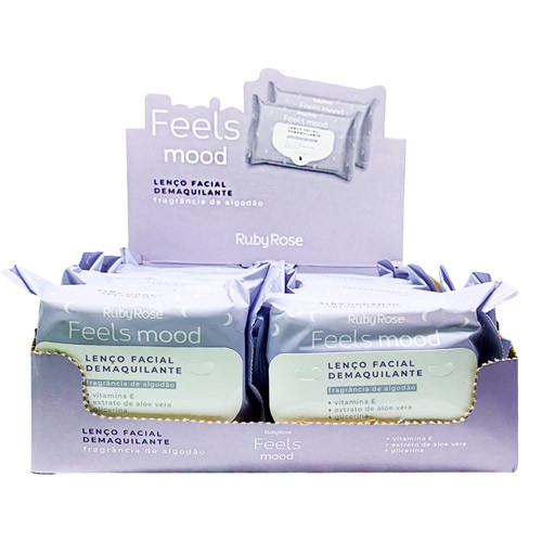 Lenço Facial Demaquilante Feels Mood Ruby Rose HB-201 - Box c/ 12 unid