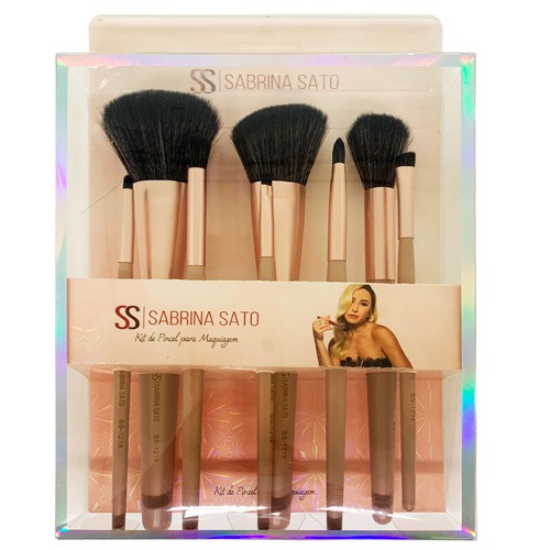 Kit com 08 Pincéis para Maquiagem Sabrina Sato SS-1218