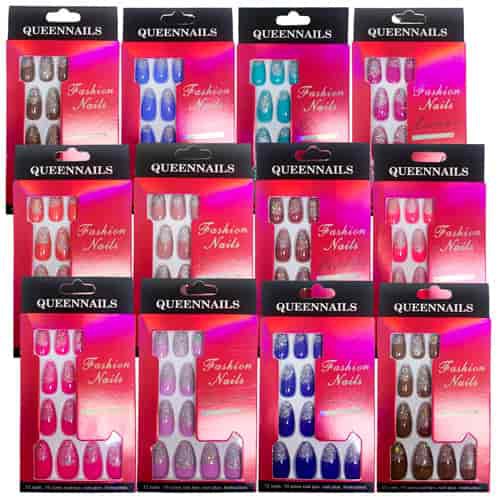 Unhas Postiças Decoradas Autocolantes Queen Nails LUA222-324-2-1 - Pcte c/ 12 unid