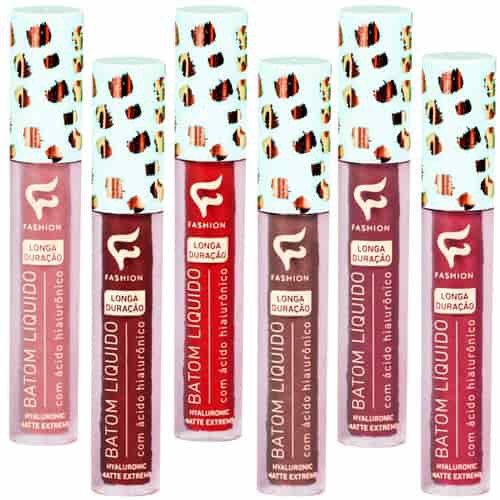 Batom Líquido com Ácido Hialurônico Fashion Makeup - Kit c/ 06 unid