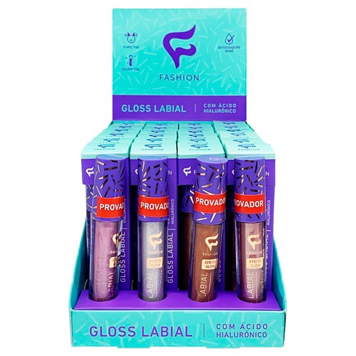 Gloss Labial com Ácido Hialurônico Fashion Makeup - Box c/ 24 unid