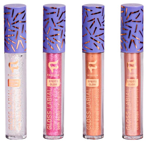 Gloss Labial com Ácido Hialurônico Fashion Makeup - Kit c/ 04 unid