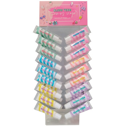 Lip Gloss Teen Vamos Viajar Febella LG4058 - Cartela c/ 36 unid