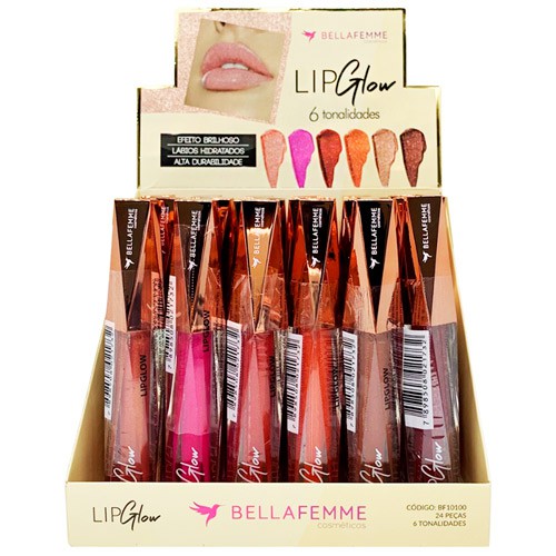 Lip Gloss Lip Glow Bella Femme BF10100 - Box c/ 24 unid
