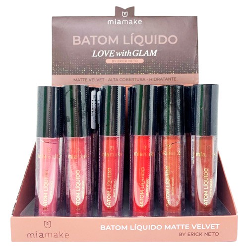 Batom Líquido Matte Love With Glam By Erick Neto Mia Make 305 - Box c/ 36 unid