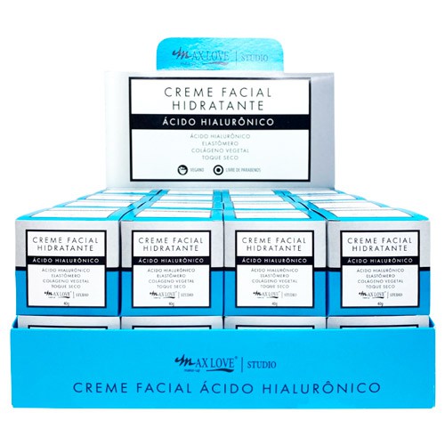 Creme Facial Hidratante Ácido Hialurônico 40g Max Love - Box c/ 32 unid