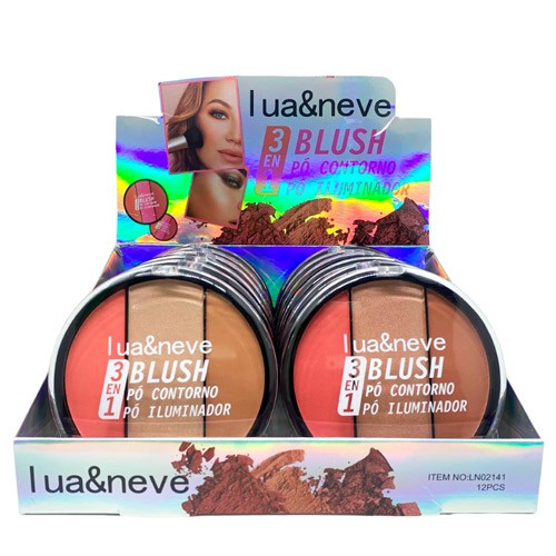 Paleta de Blush, Contorno e Iluminador 3 em 1 Lua & Neve LN02141 - Box c/ 12 unid
