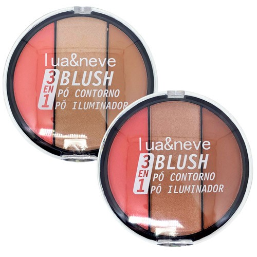 Paleta de Blush, Contorno e Iluminador 3 em 1 Lua & Neve LN02141 - Kit c/ 02 unid