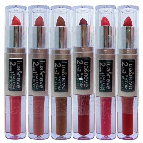 Batom Lip Gloss 2 em 1 Lua & Neve LN02174 - Kit c/ 06 unid