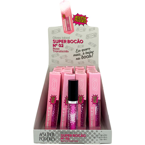 Gloss Labial Super Bocão N° 02 Rosa Translúcido Super Poderes GSBSP02 - Box c/ 24 unid