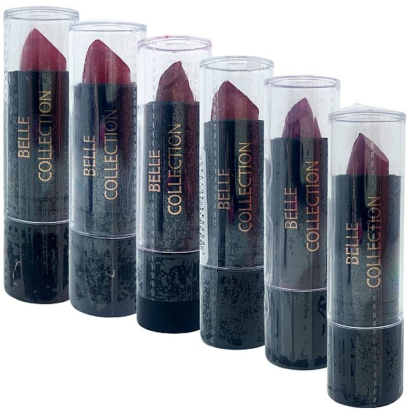 Batom Bastão Matte Tons Vermelhos Belle Collection Belle Angel A019 - Kit c/ 06 unid