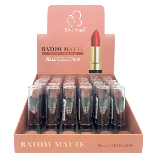 Batom Bastão Matte Tons Nude Belle Collection Belle Angel A018 - Box c/ 30 unid