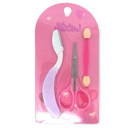 Kit com Tesoura, Navalha e Pincel Qbela Manuela! QBM00939