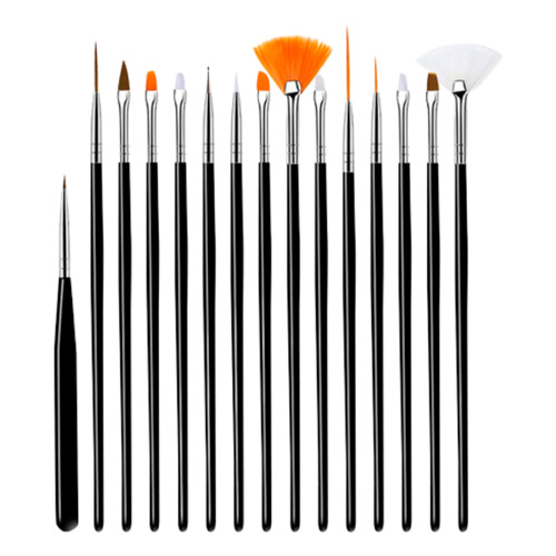 Kit com 15 Pincéis para Decoração de Unhas JD-3141