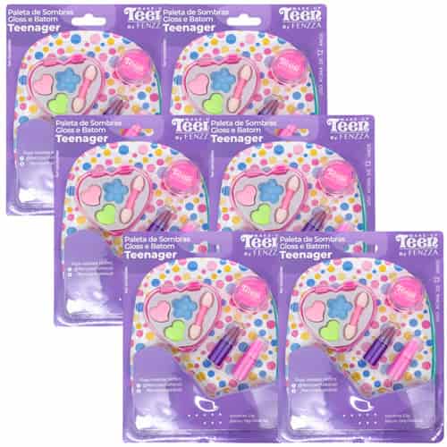 Paleta de Sombras Gloss e Batom Teenager Teen Fenzza SKV12011180 - Kit c/ 06 unid