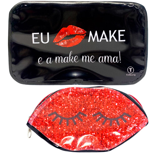 Kit com 02 Necessaire Eu amo Make Trilharty KO06