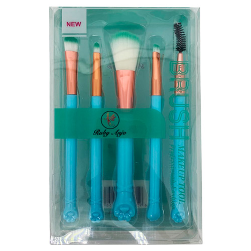 Kit com 05 Pincéis para Maquiagem Gatinho Ruby Anjo RA-087