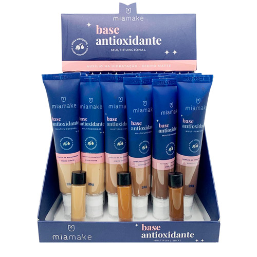 Base Líquida Matte Antioxidante Multifuncional Cores Escuras Mia Make 327 - Box c/ 24 unid
