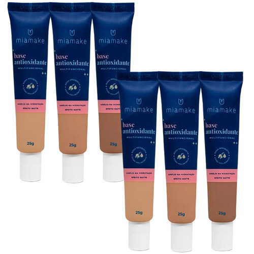 Base Líquida Matte Antioxidante Multifuncional Cores Escuras Mia Make 327 - Kit c/ 06 unid