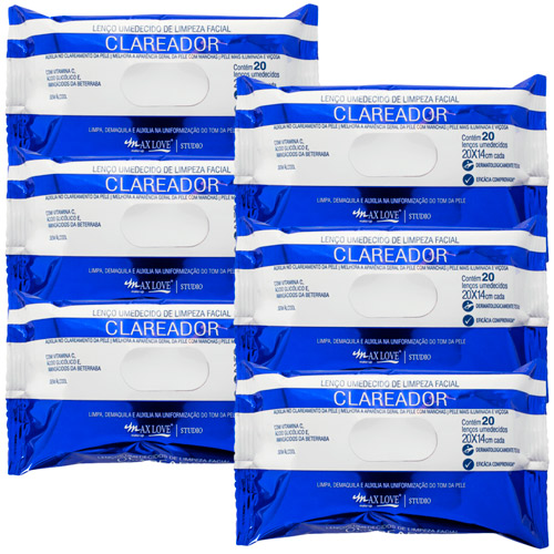 Lenço Umedecido de Limpeza Facial Clareador Max Love - Kit c/ 06 unid