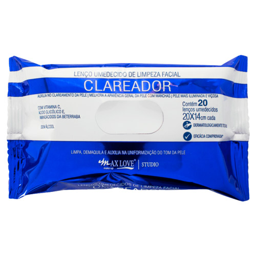 Lenço Umedecido de Limpeza Facial Clareador Max Love