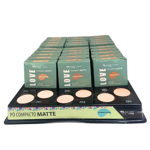 Pó Compacto Matte A Prova D'água Box 01 Cor 200 a 205 Max Love - Box c/ 30 unid