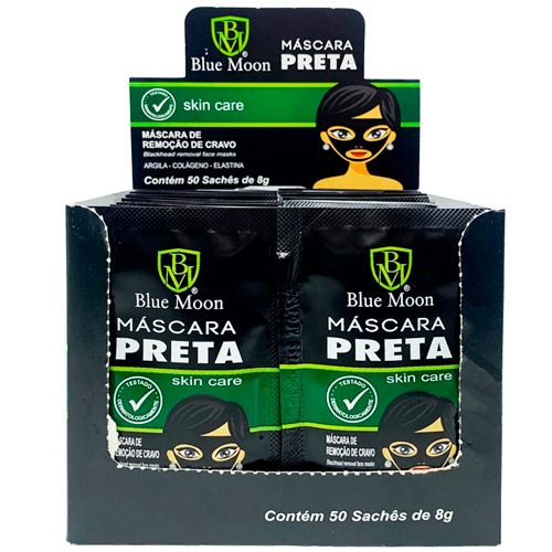 Máscara Facial para Remoção de Cravos Preta Blue Moon - Box c/ 50 unid