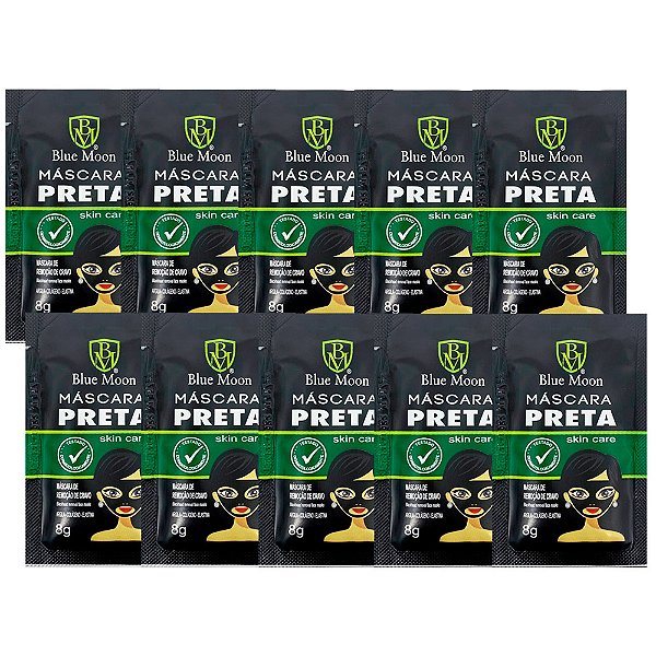 Máscara Facial para Remoção de Cravos Preta Blue Moon - Kit c/ 10 unid