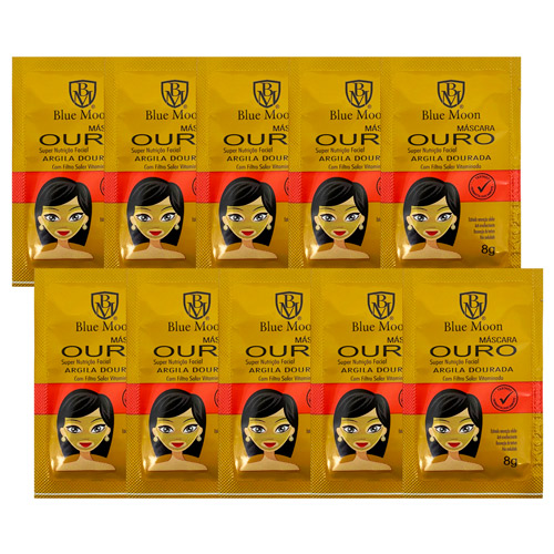 Máscara Facial Ouro Argila Dourada Blue Moon - Kit c/ 10 unid