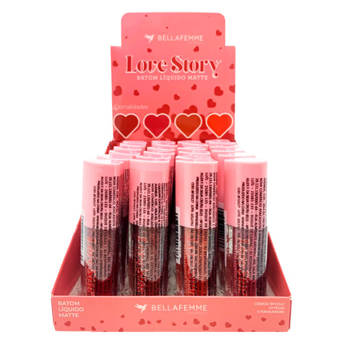 Batom Líquido Matte Love Story Bella Femme BF10127 - Box c/ 24 unid