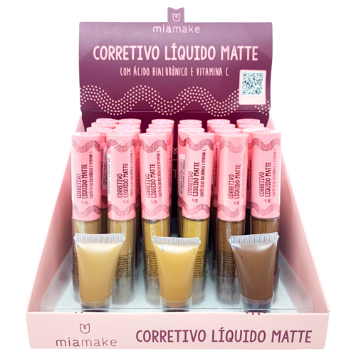 Corretivo Líquido Matte com Ácido Hialurônico e Vitamina C Mia Make 249 - Box c/ 24 unid