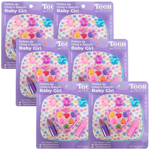 Paleta de Gloss e Batom Baby Girl Teen Fenzza SKV12011177 - Kit c/ 06 unid