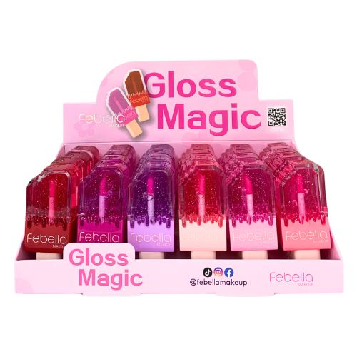 Lip Gloss com Glitter Picolé Febella LG40511 - Box c/ 24 unid