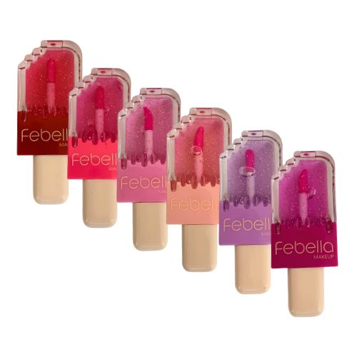 Lip Gloss com Glitter Picolé Febella LG40511 - Kit c/ 06 unid
