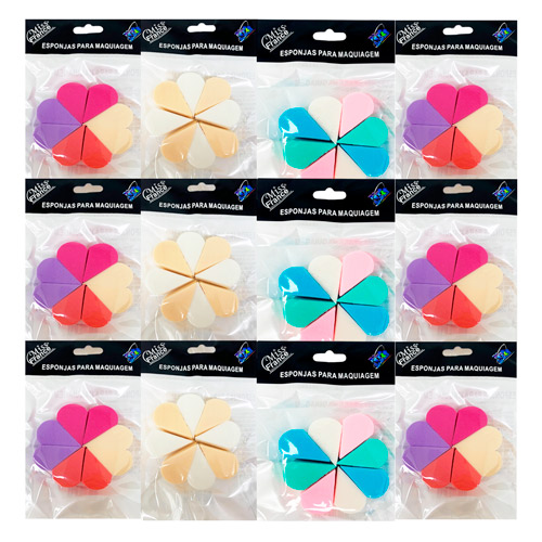 Kit com 08 Esponjas para Maquiagem Miss France MF-0625 - Pcte c/ 12 unid